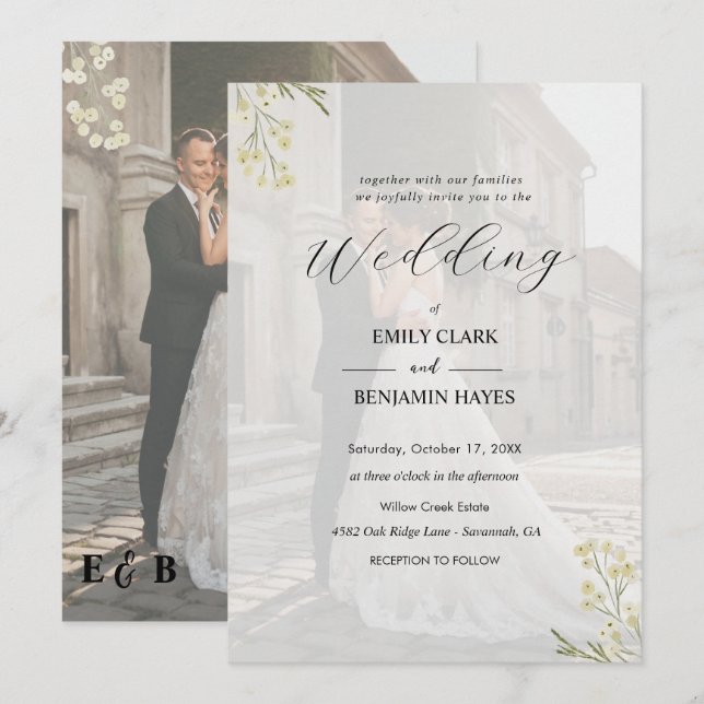 Invitation Modèle d'invitation de mariage botanique élégant (Devant / Derrière)