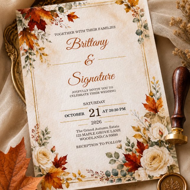 Invitation Modèle d'invitation de mariage d'automne de luxe  (Créateur téléchargé)