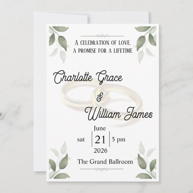 Invitation Modèle d'invitation de mariage de luxe élégant | T (Devant)