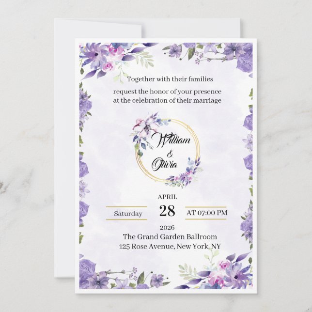 Invitation Modèle d'invitation de mariage élégant et luxueux  (Devant)