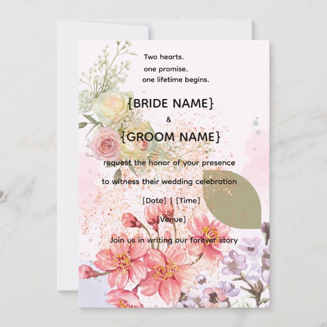 Invitation Modèle d'invitation de mariage élégant et unique. (Devant)