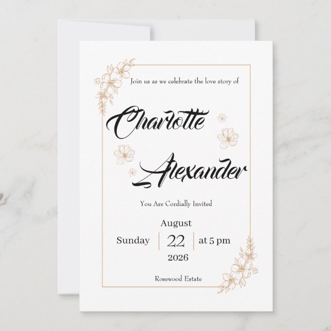 Invitation Modèle d'invitation de mariage élégant | Minim lux (Devant)