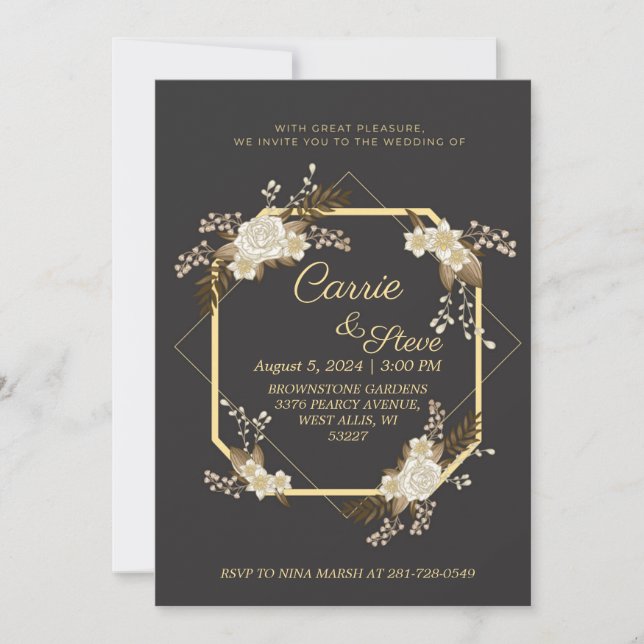 Invitation Modèle d'invitation de mariage en or (Devant)