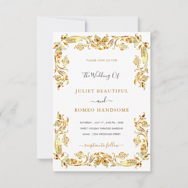 Invitation Modèle d'invitation de mariage encadré de fleurs d (Devant)