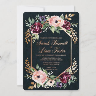 Invitation Modèle d'invitation de mariage floral Bourgogne de