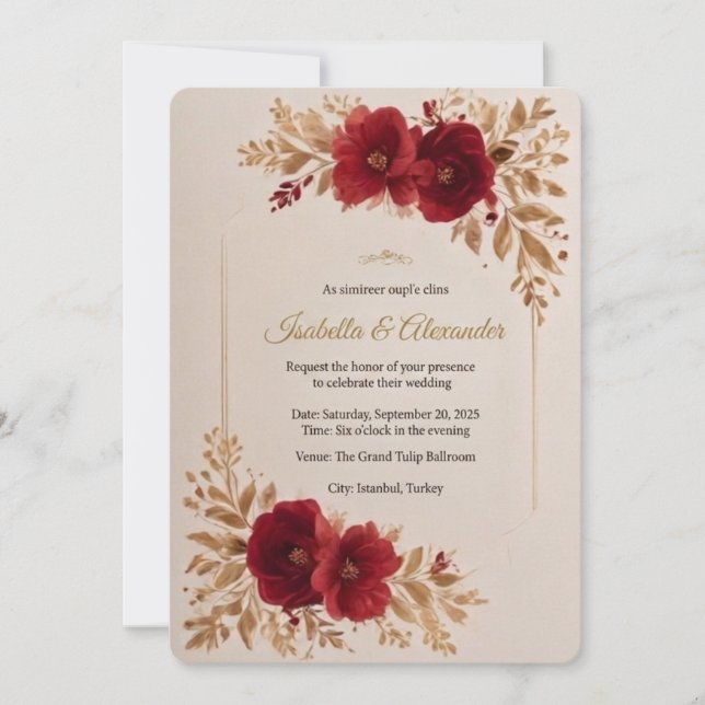 Invitation Modèle d'invitation de mariage floral Bourgogne de (Devant)