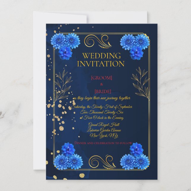 Invitation Modèle d'invitation de mariage floral de la marine (Devant)