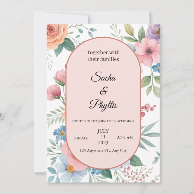 Invitation Modèle d'invitation de mariage floral élégant (Devant)