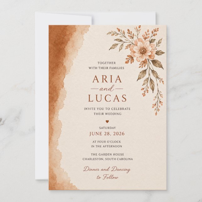 Invitation Modèle d'invitation de mariage floral élégant (Devant)
