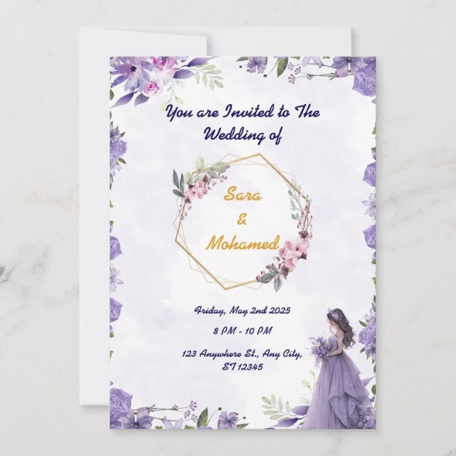 Invitation Modèle d'invitation de mariage floral élégant  (Devant)