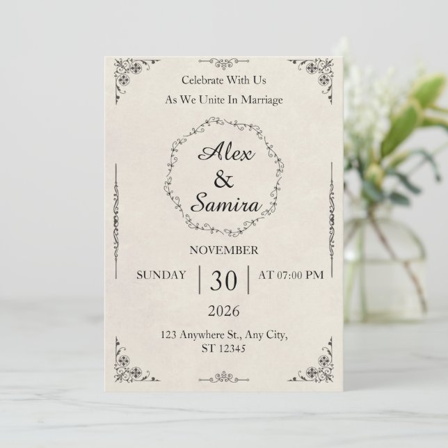 Invitation Modèle d'invitation de mariage floral élégant (Debout devant)