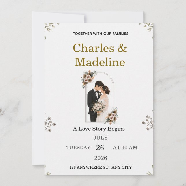 Invitation Modèle d'invitation de mariage floral élégant (Devant)