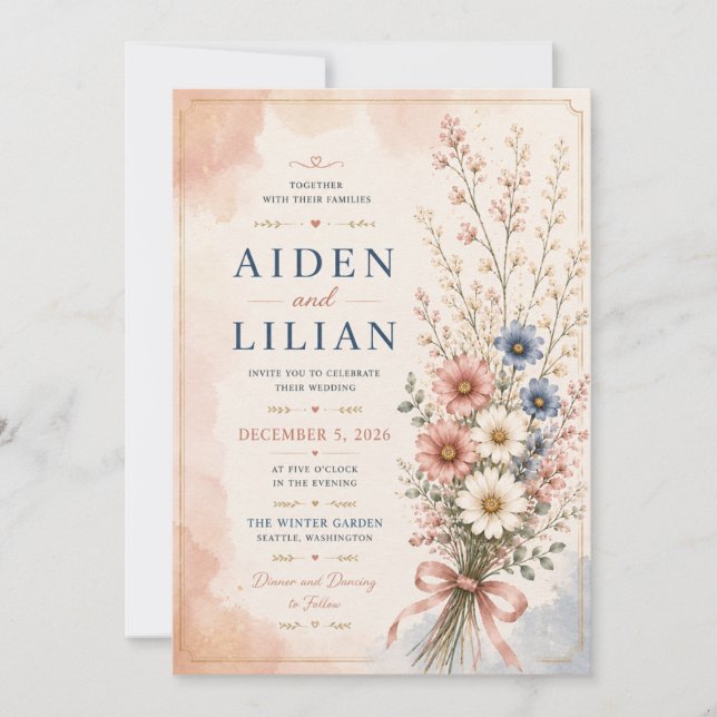 Invitation Modèle d'invitation de mariage floral élégant (Devant)