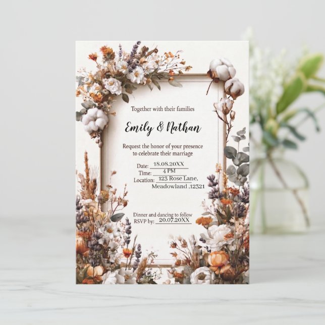 Invitation Modèle d'invitation de mariage floral élégant  (Debout devant)