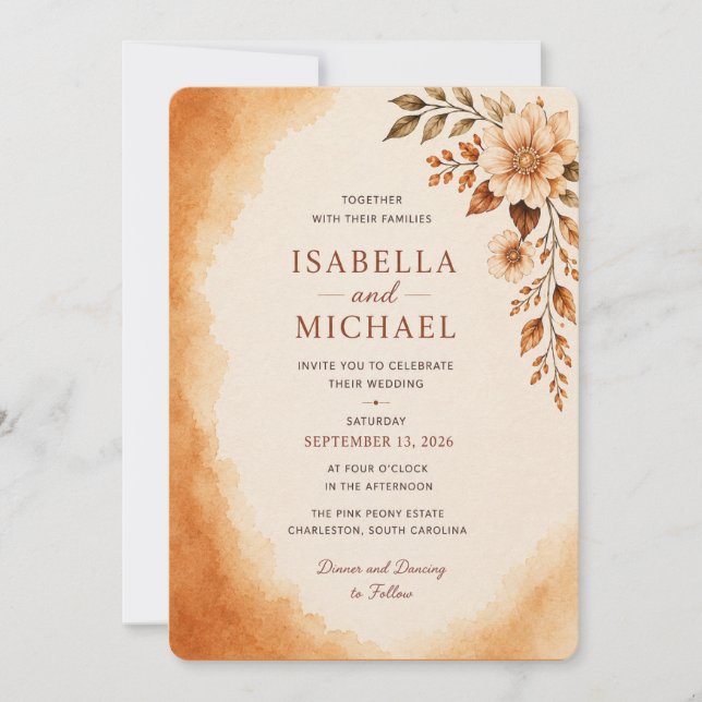 Invitation Modèle d'invitation de mariage floral élégant (Devant)