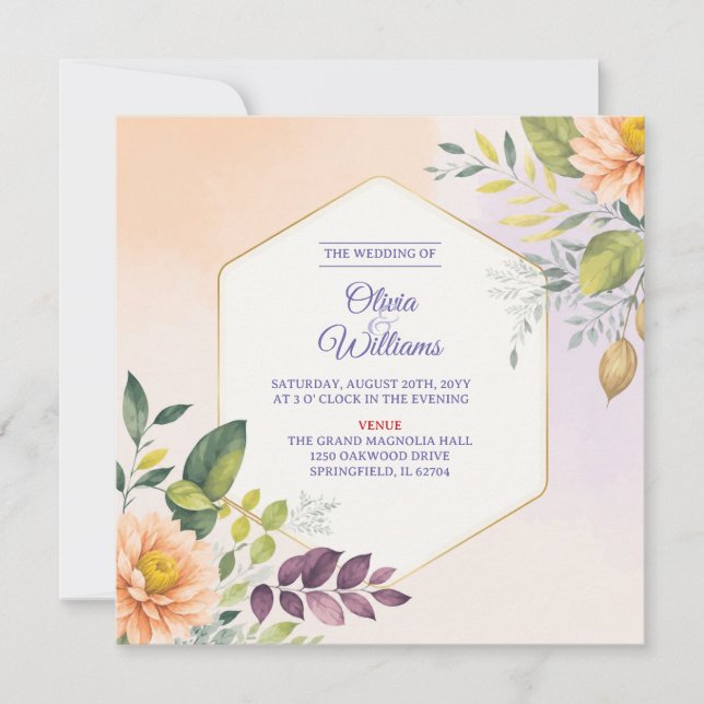 Invitation Modèle d'invitation de mariage floral élégant (Devant)