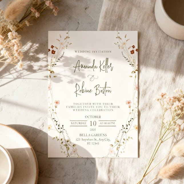 Invitation Modèle d'invitation de mariage floral – Élégant (Créateur téléchargé)