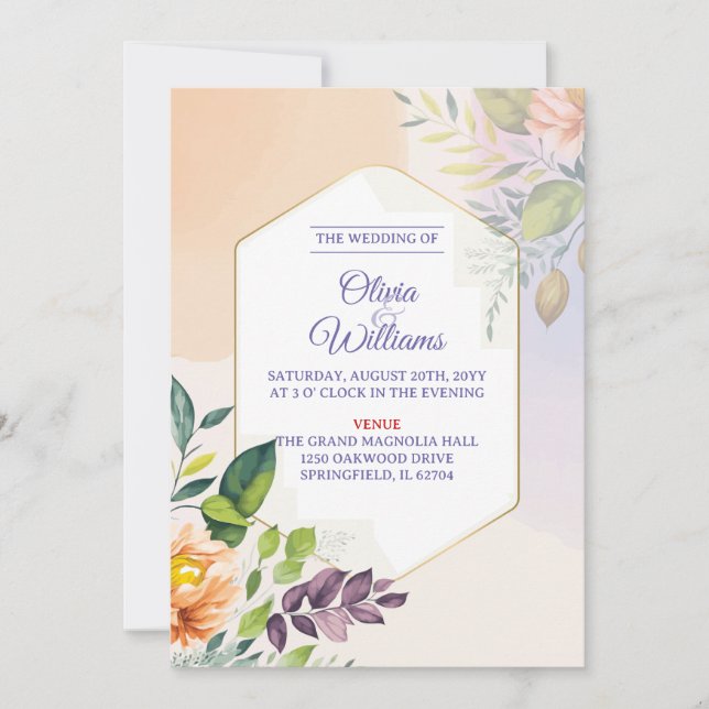 Invitation Modèle d'invitation de mariage floral élégant (Devant)