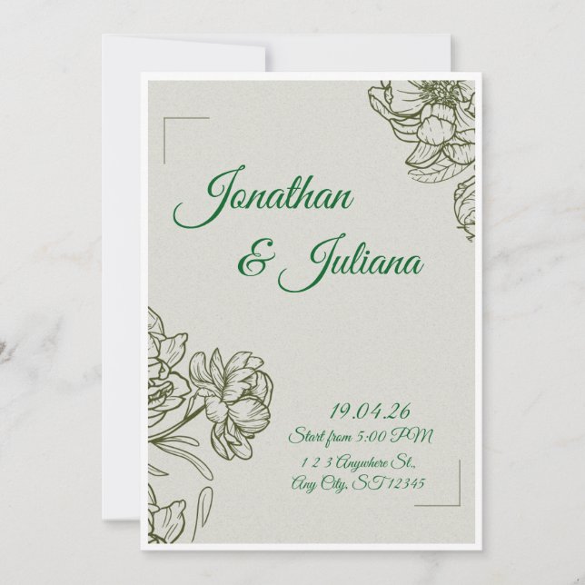 Invitation Modèle d'invitation de mariage floral élégant  (Devant)