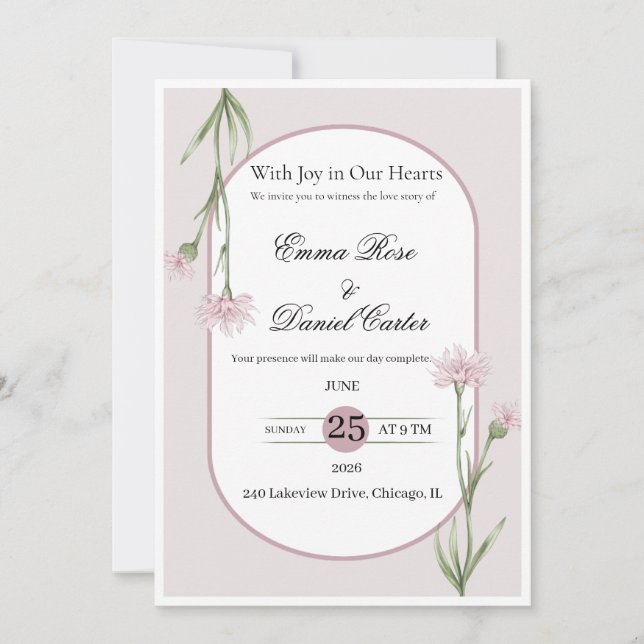 Invitation Modèle d'invitation de mariage floral élégant | Lu (Devant)
