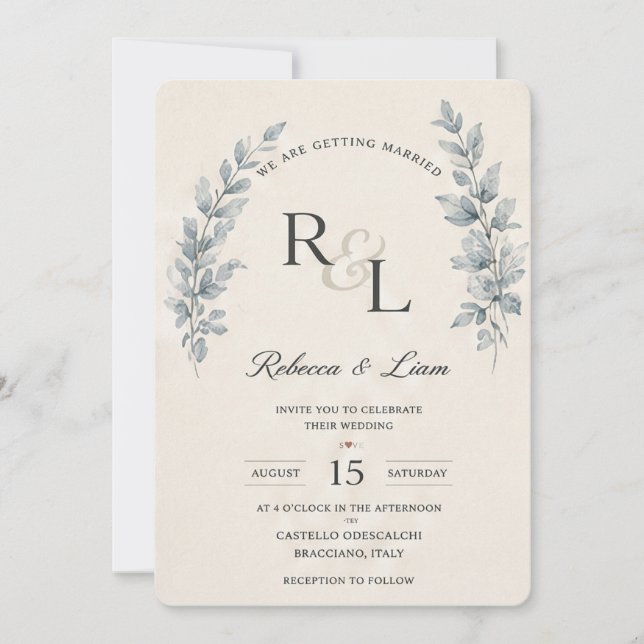 Invitation Modèle d'invitation de mariage floral minimal (Devant)
