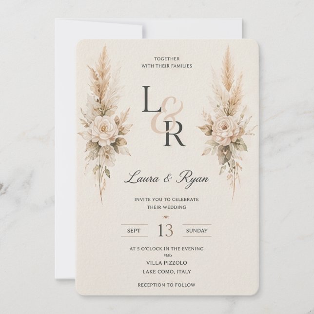 Invitation Modèle d'invitation de mariage floral minimal (Devant)