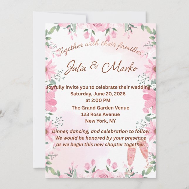Invitation Modèle d'invitation de mariage floral romantique (Dos)