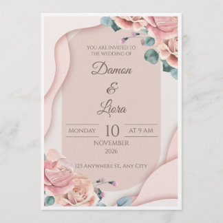 Invitation Modèle d'invitation de mariage floral rose élégant