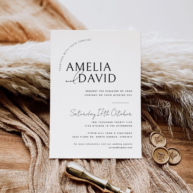 Invitation Modèle d'invitation de mariage moderne (Whimsical Script Black and White Modern Wedding Invitation)