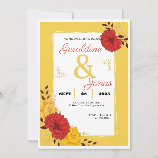 Invitation Modèle d'invitation de mariage or rouge (Devant)