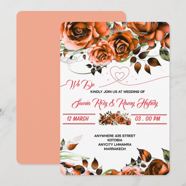 Invitation Modèle d'invitation de mariage Rose Crémeuse | Imp (Devant / Derrière)