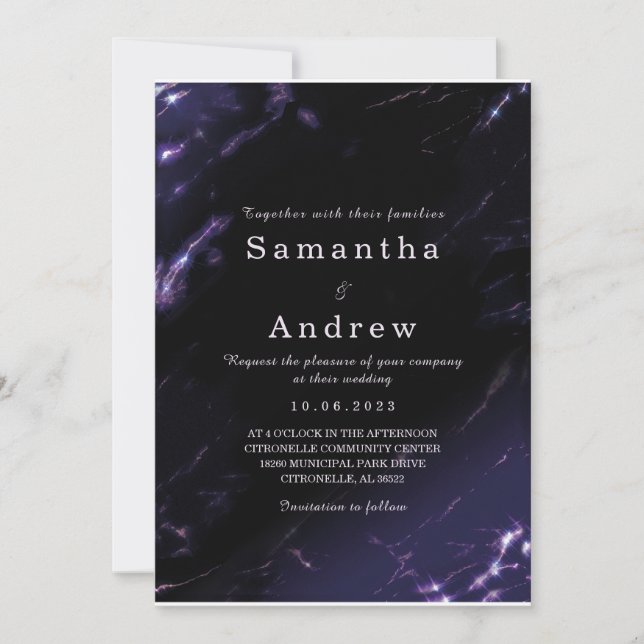 Invitation Modèle d'invitation de mariage violet et noir (Devant)