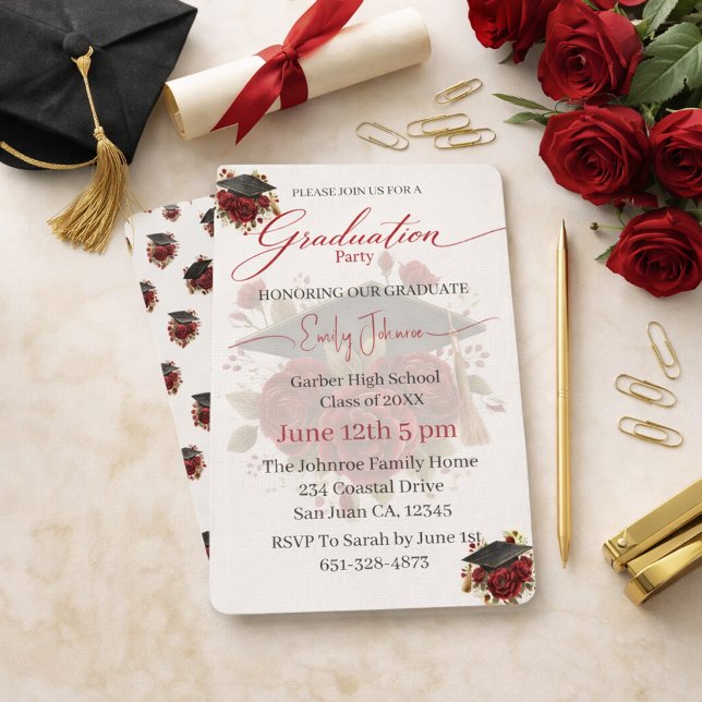 Invitation Modèle d'invitation de remise de diplômes Rose Élé (Créateur téléchargé)