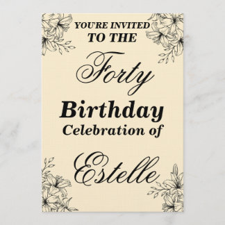 Invitation Modèle d'invitation élégant floral pour 40e annive