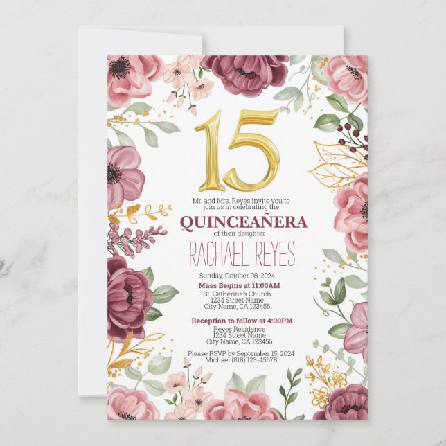 Invitation Modèle d'invitation élégante pour Quinceañera à mo (Devant)