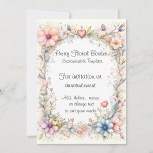 Invitation Modèle d'invitation Fleurs et cœurs pastel