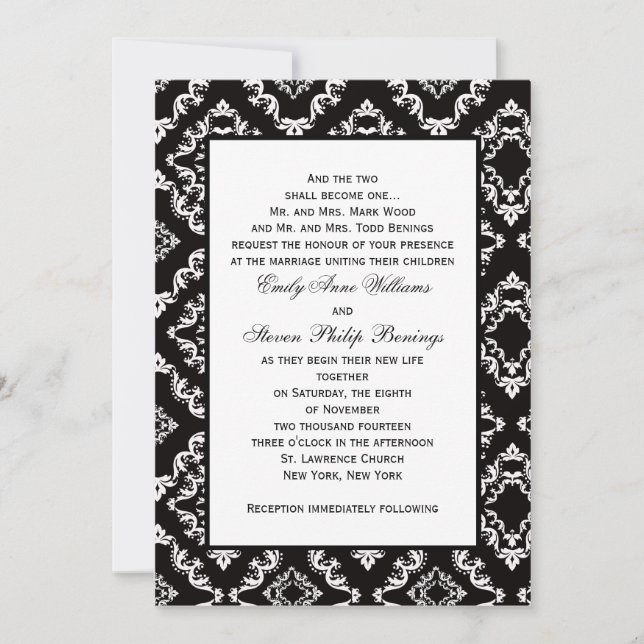 Invitation Modèle d'invitation mariage damassé (Devant)