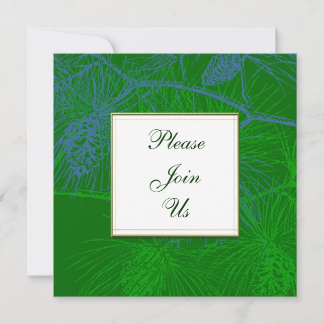Invitation Modèle d'invitation personnalisé de pin vert et bl (Devant)