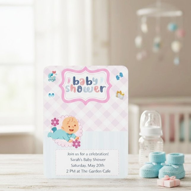 Invitation Modèle d'invitation pour baby shower mignon - Bleu (Créateur téléchargé)