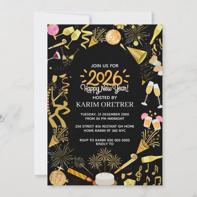 Invitation Modèle d'invitation pour la soirée du Nouvel An, t (Devant)