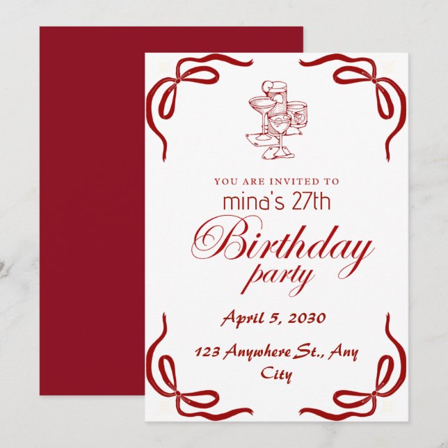 Invitation modèle d'invitation pour les 27 ans pour filles (Devant / Derrière)