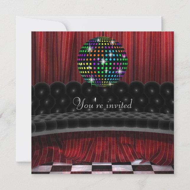 Invitation Modèle d'invitation pour soirée disco à boule à fa (Devant)