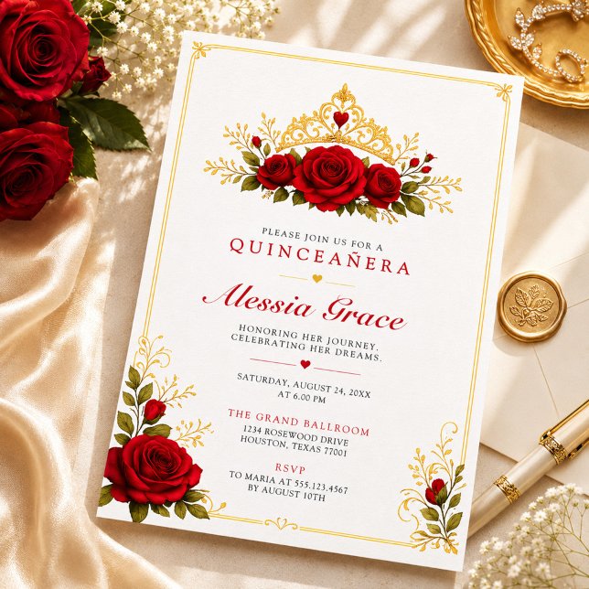 Invitation Modèle d'invitation Quinceañera Princesse Rose Rou (Créateur téléchargé)