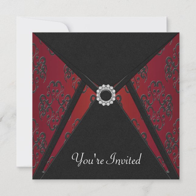 Invitation Modèle d'invitation rouge damas noir pour toutes o (Devant)