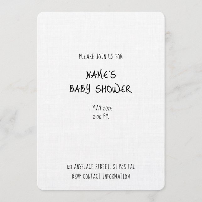 Invitation Modèle d'invitation simple - Baby Shower 1 (Devant)