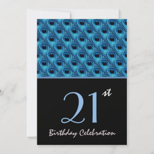 Invitation Modèle du 21e anniversaire du Peacock Blue Feather