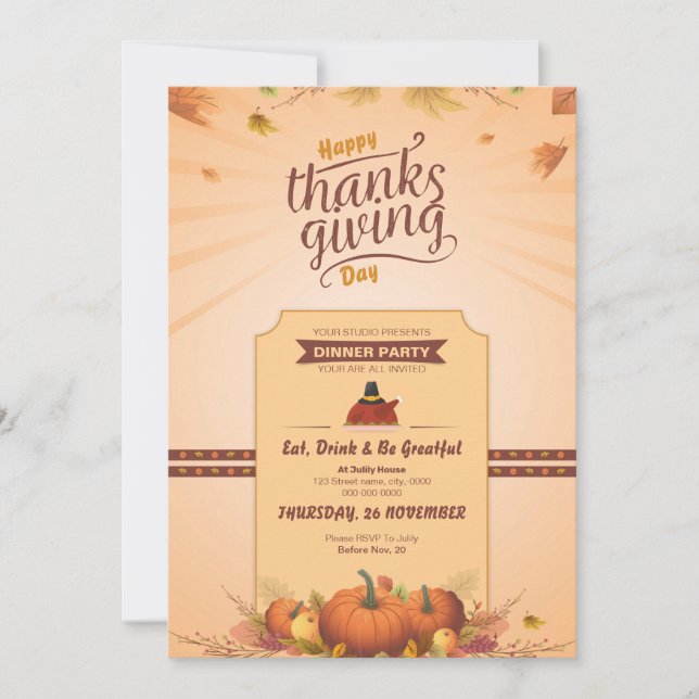 Invitation Modèle du prospectus de fête de Thanksgiving (Devant)