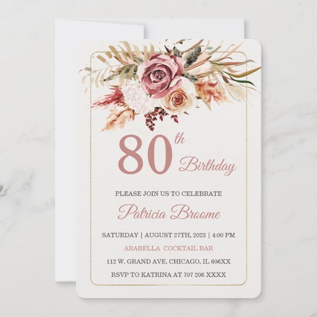 Invitation Modèle élégant et modifiable pour 80e anniversaire (Devant)