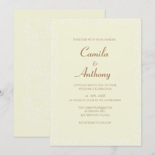 Invitation Modèle Floral Blanc Beige Imprimer Mariage Bordure