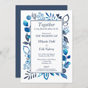 Invitation Modèle floral bleu cristal et gris bleu